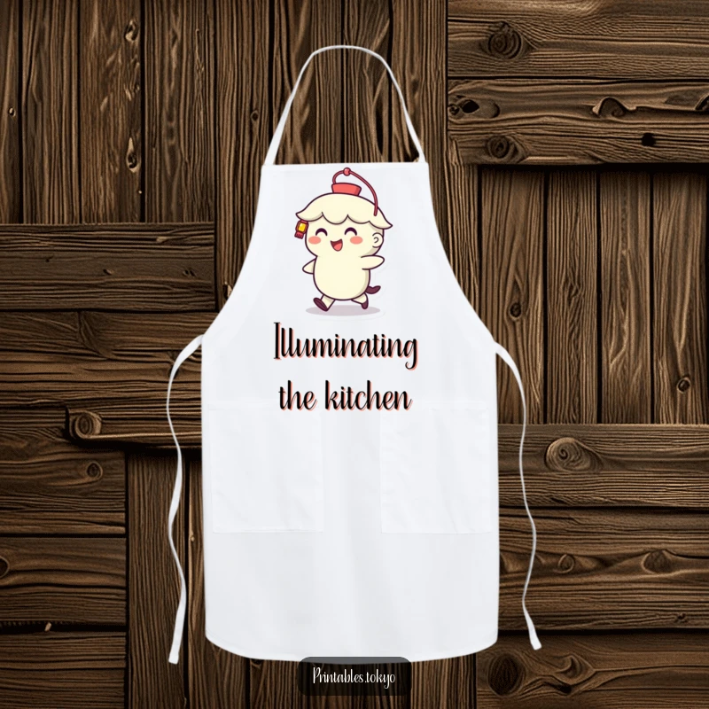 Funny Apron: A cheerful character with a stylized lantern walks, perfect for adding humor and protection during cooking as a funny gift.