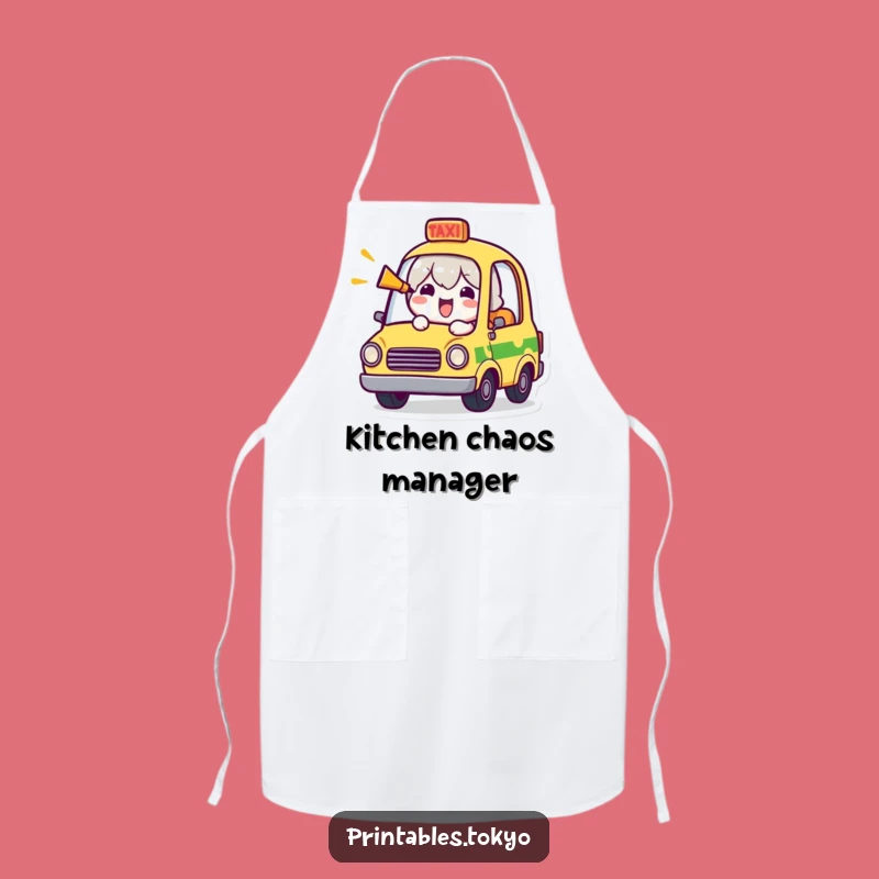 Funny Tiny Taxi Apron: Cheerful Character Honking Horn, Hilarious Kitchen Fun