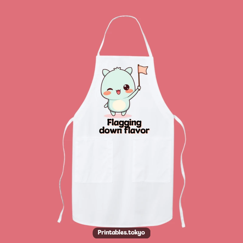Funny Waving Flag Apron - Excited Character Kitchen Rally Gift