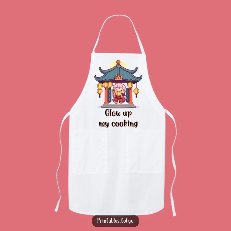 Funny Temple Juggler Apron: Glowing Lanterns Character, Enchanting Kitchen Wear