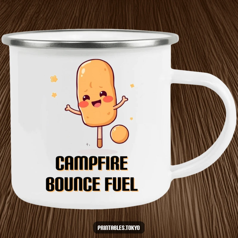 Funny yakitori skewer camping mug, bouncing with joy, perfect for outdoor meals and a touch of fun, a funny gift.