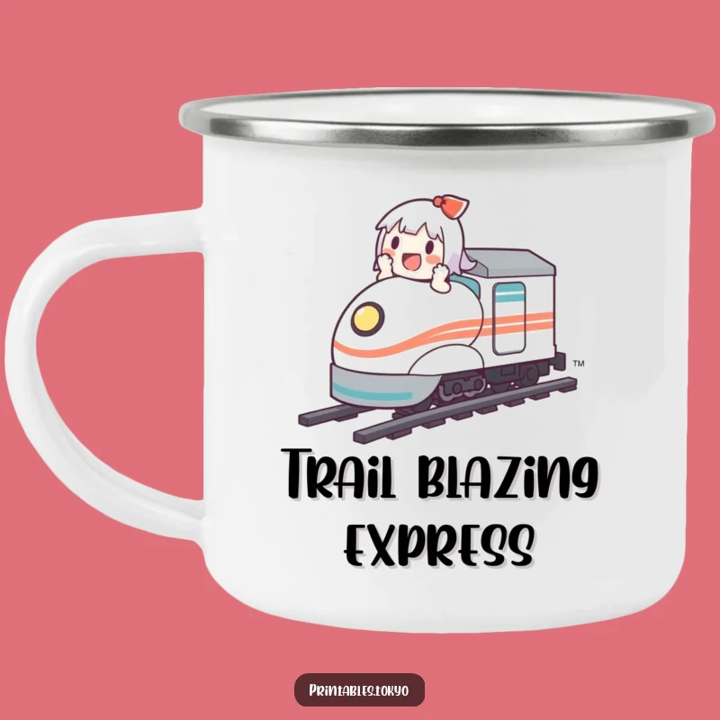 Funny Bullet Train Camping Mug: Cute Character's Adventure Fuel, Durable Humor