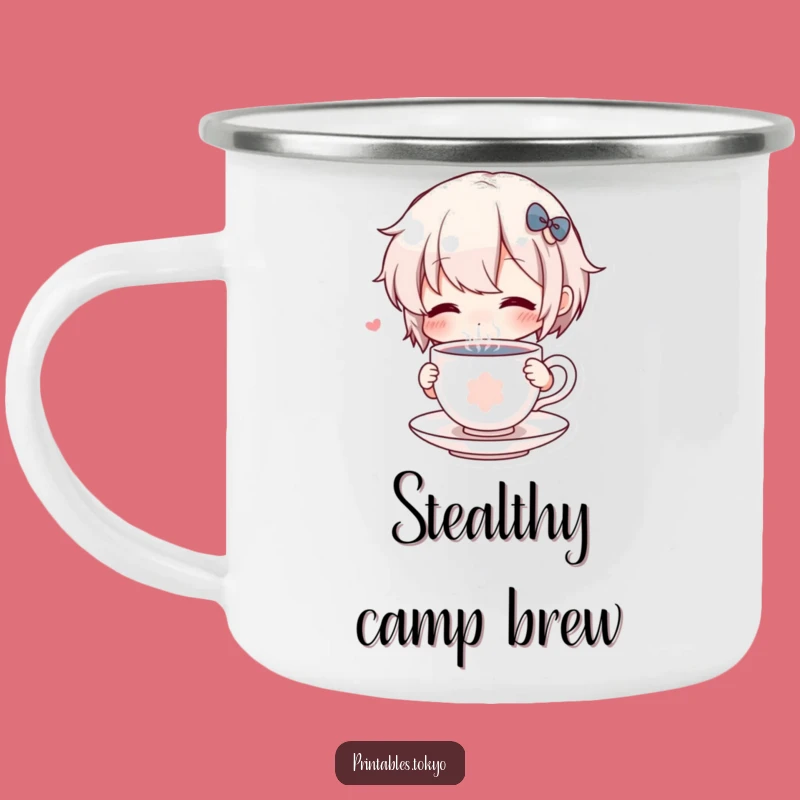 Funny Enamel Mug: Character Sipping Tiny Teacup, Rugged and Hilarious Funny Gift for Outdoors