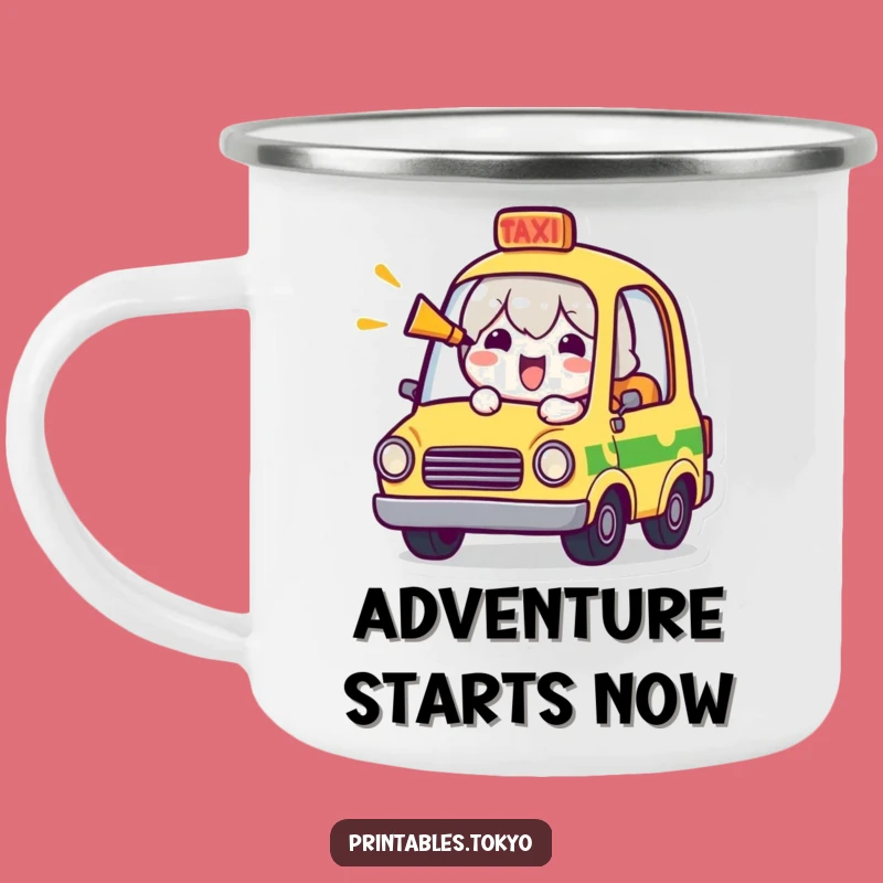 Funny Tiny Taxi Camping Mug: Cheerful Character Honking Horn, Rugged and Hilarious