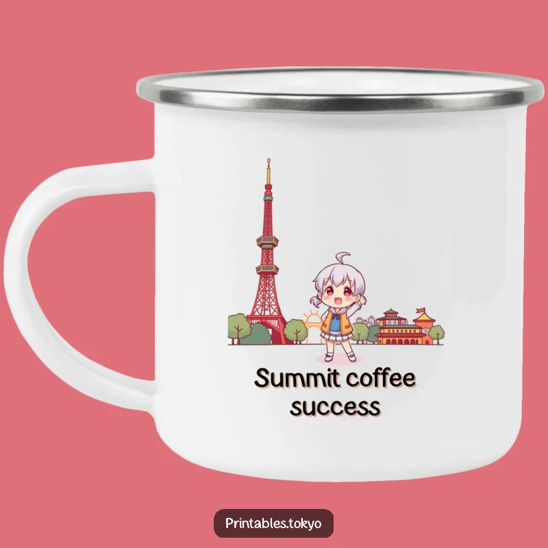 Funny Tokyo Journey Camping Mug: Character's Pose, Durable Humor