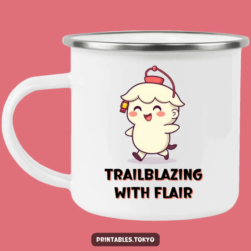 Funny Lantern Walker Camping Mug: Cheerful Character Enamel Cup, Your Perfect Funny Gift for Adventures!