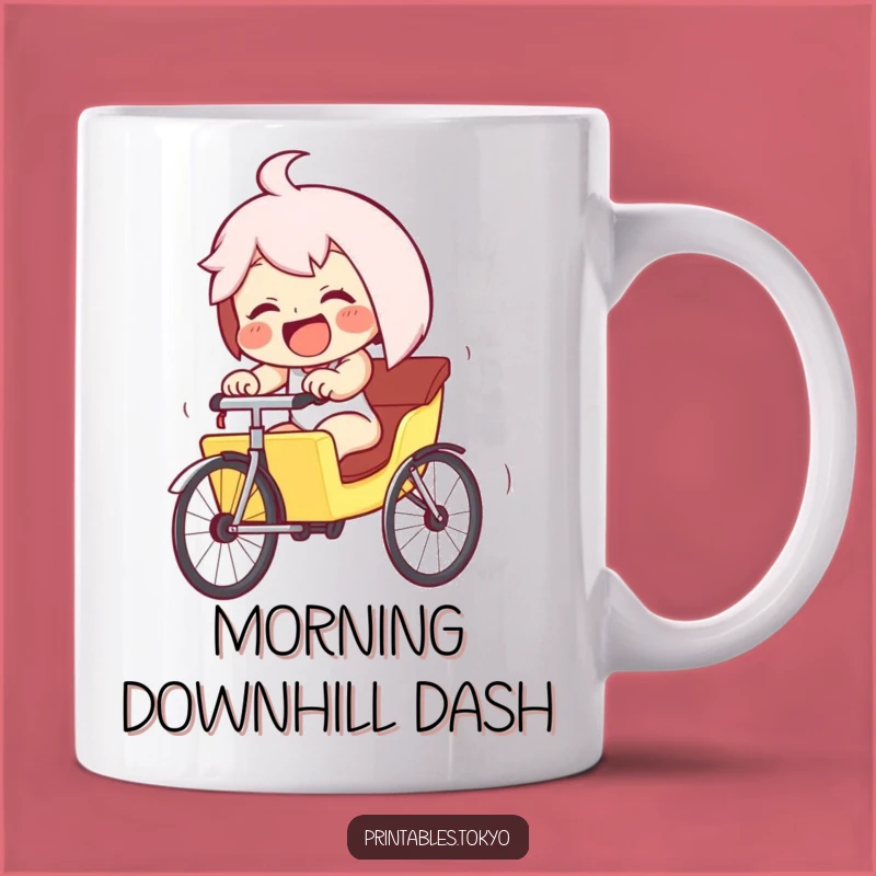 Funny Giggling Rickshaw Rider Mug - Hilarious Downhill Dash Humor