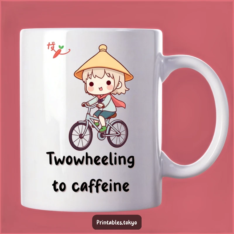 Funny Japanese Hat Bicycle Riding Mug - Adorable Character Gift for Cyclists