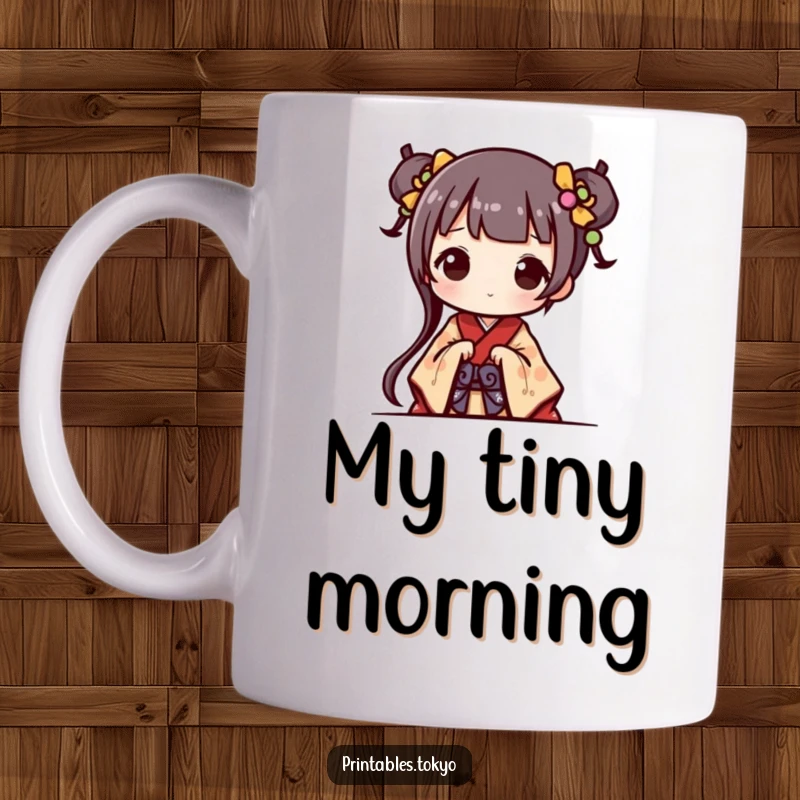 Funny Mug: A cute character wearing a miniature kimono peeks out playfully, radiating sweetness and lighthearted fun.