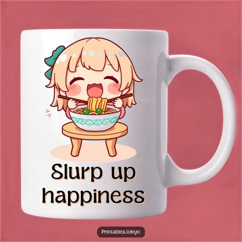 Funny Noodle Lover Mug: Character's Steaming Bowl Delight, Perfect Gift