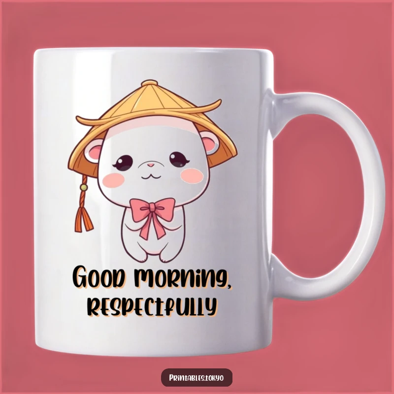 Funny Shy Creature Japanese Hat Mug - Adorable Polite Humor Gift