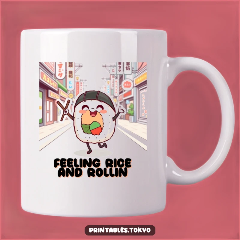 Funny Sushi Roll Dancer Mug: Joyful Tokyo Street Dance, Perfect Funny Gift!