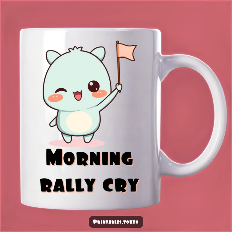Funny Waving Flag Mug - Excited Character Celebration Gift for Cheer