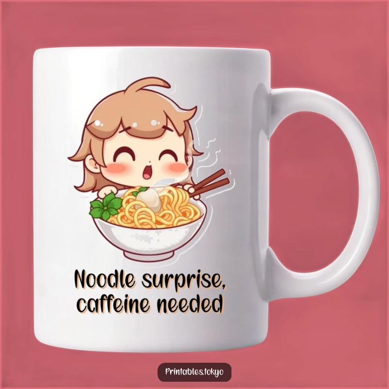 Funny Noodle Surprise Mug: Shocked Character Discovers Delicious Noodles, Perfect Gift