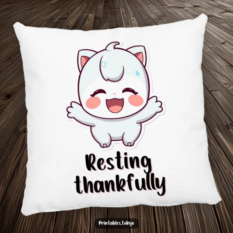 Funny pillow featuring a character's happy, deep bow, perfect for adding a welcoming and humorous touch to any seating area.