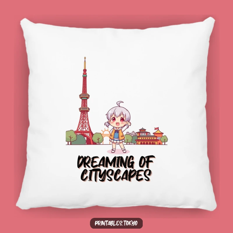 Funny Tokyo Comfort Pillow: Character's Playful Pose, Cozy and Humorous