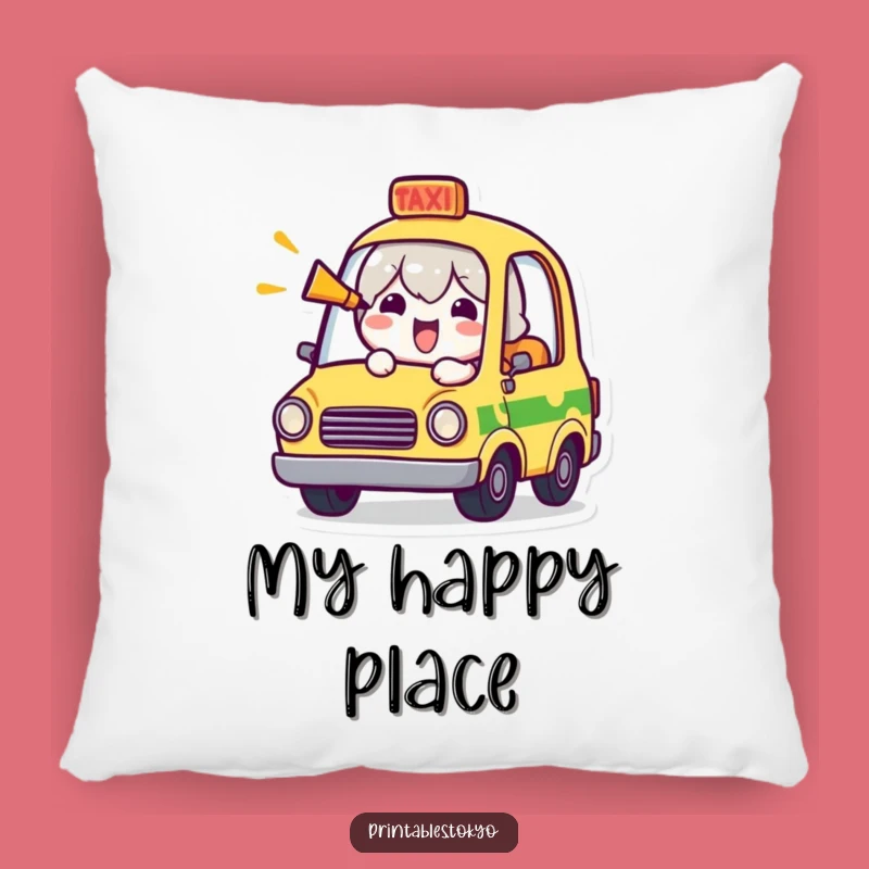Funny Tiny Taxi Pillow: Cheerful Character Honking Horn, Comfy and Hilarious Decor