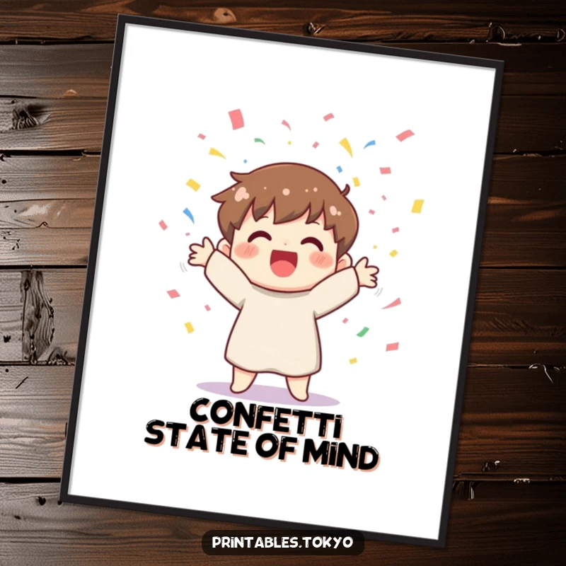 Funny digital art print of a cheerful character joyfully tossing colorful confetti, bringing instant celebration to any space.