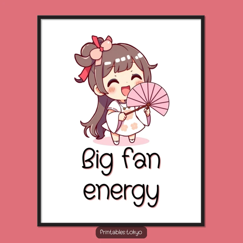 Funny Fan Waving Digital Art: Excited Character, Instant Breezy Decor