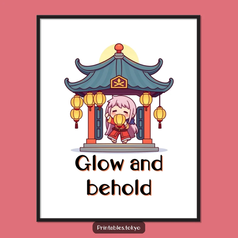 Funny Temple Juggler Digital Art: Glowing Lanterns Character, Instant Enchanted Decor