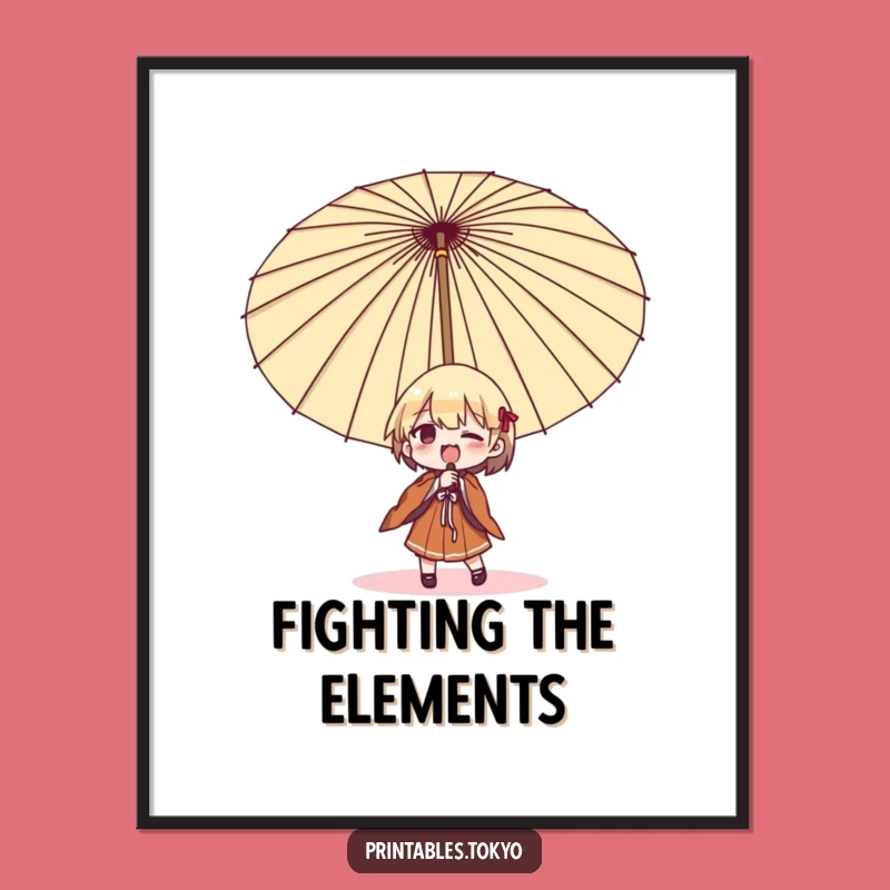 Funny Umbrella Struggle Digital Art: Instant Comical Chaos Download!