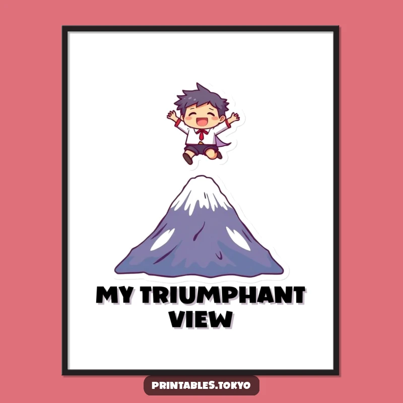 Funny Mount Fuji Leap Digital Art: Joyful Character Print - Humorous Decor!