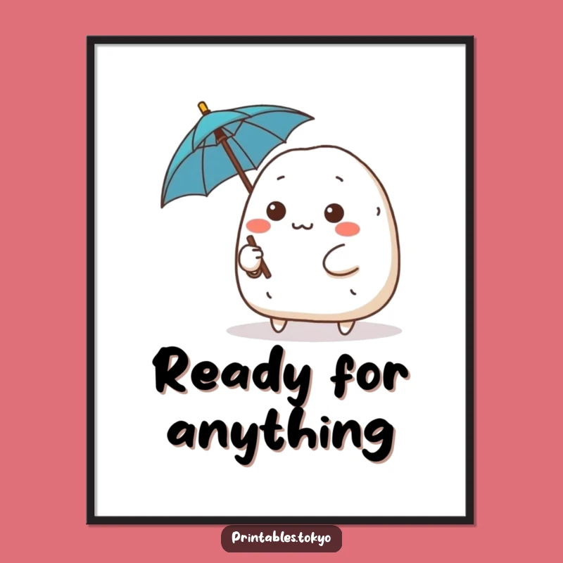 Funny Determined Onigiri Umbrella Digital Art - Instant Motivational Decor Gift
