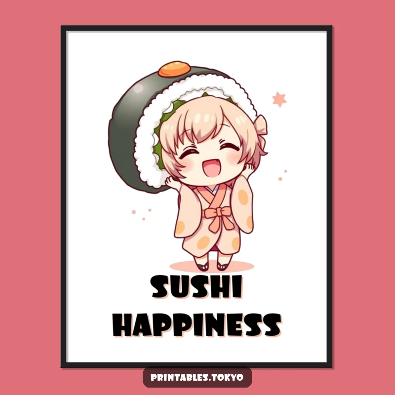 Funny Kimono Sushi Digital Art - Joyful Character Print, Oversized Roll Gift