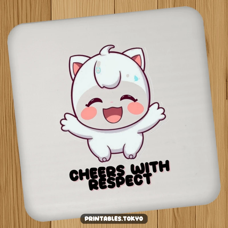 Funny coaster featuring a character performing a polite and cheerful bow, offering a humorous touch to table protection.