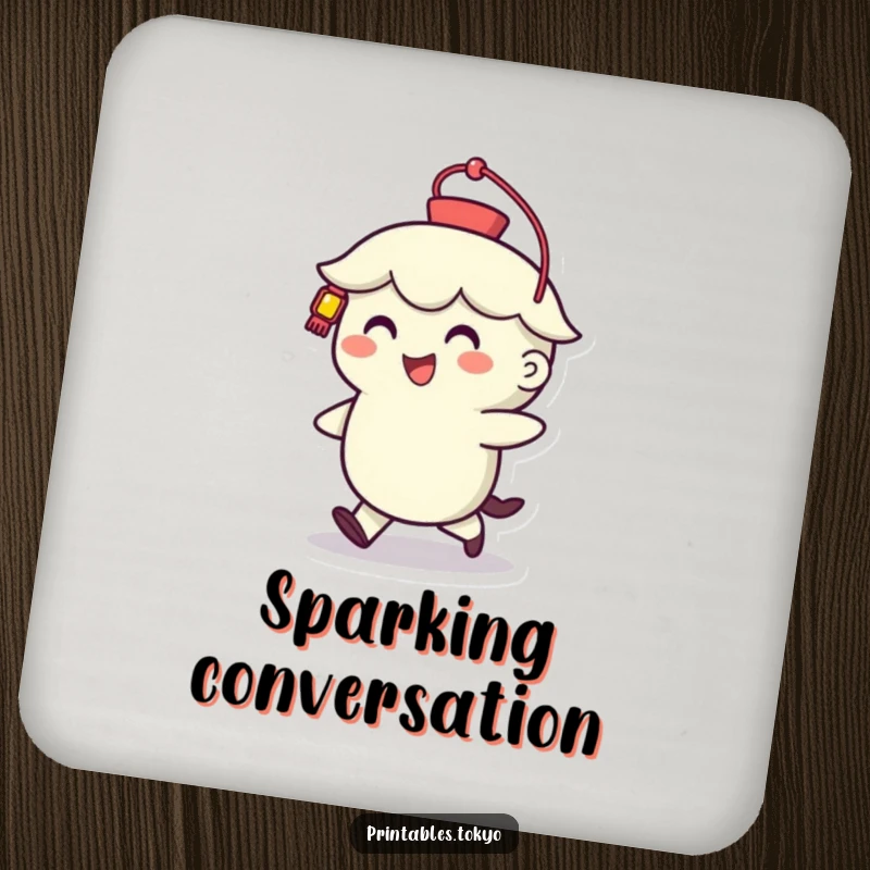 Funny Drink Coaster: A cheerful character with a stylized lantern protects surfaces with humor and charm, a perfect funny gift.