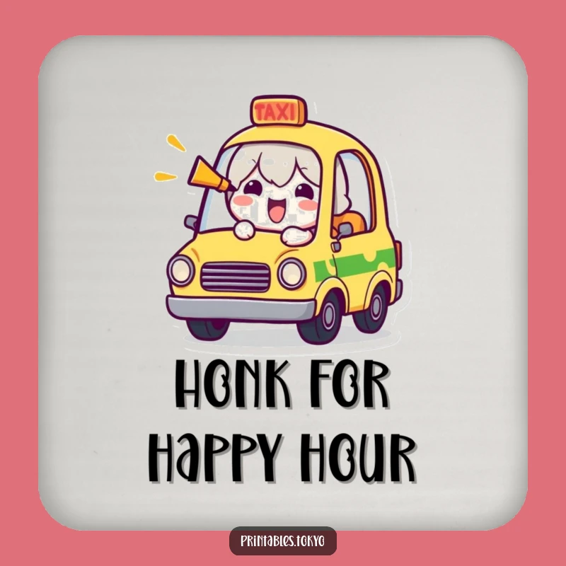 Funny Tiny Taxi Coaster: Cheerful Character Honking Horn, Protect Surfaces with Humor