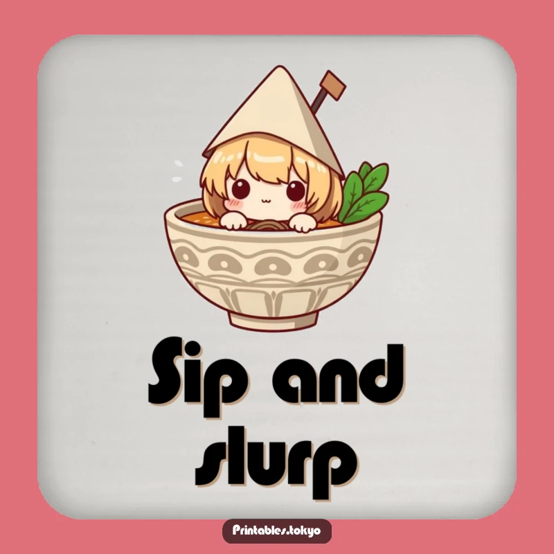 Funny Ramen Coaster Set: Cute Peeking Character, Unique Humorous Gift for Tables