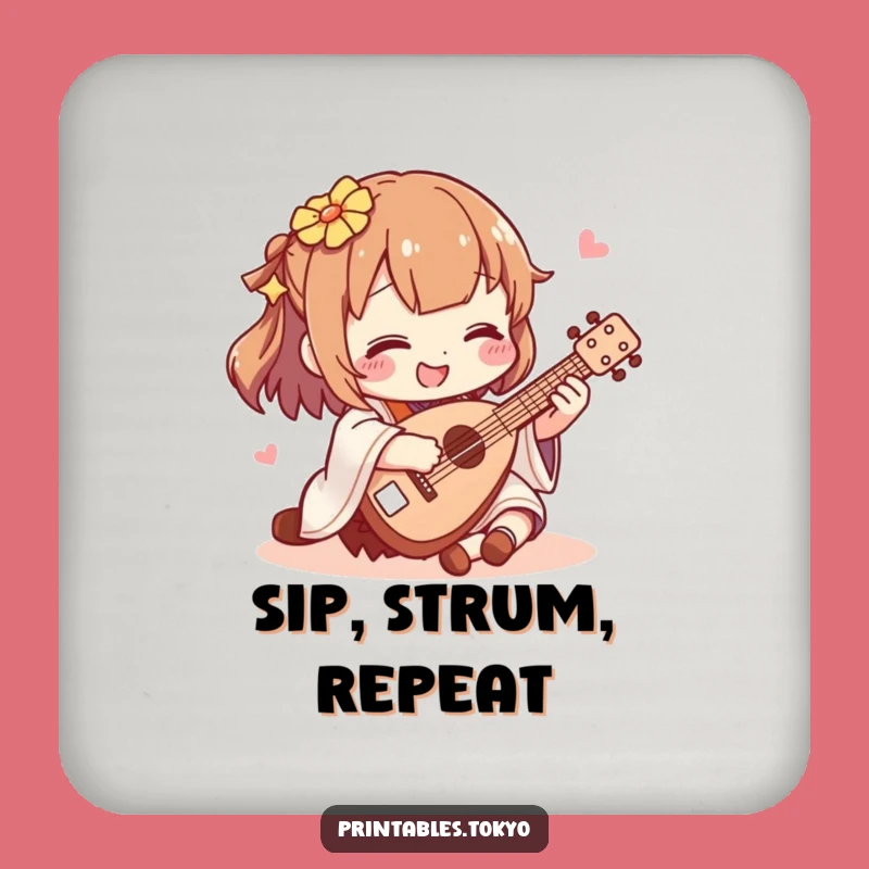 Funny Shamisen Player Coaster: Protect Surfaces with Mini Music Charm!