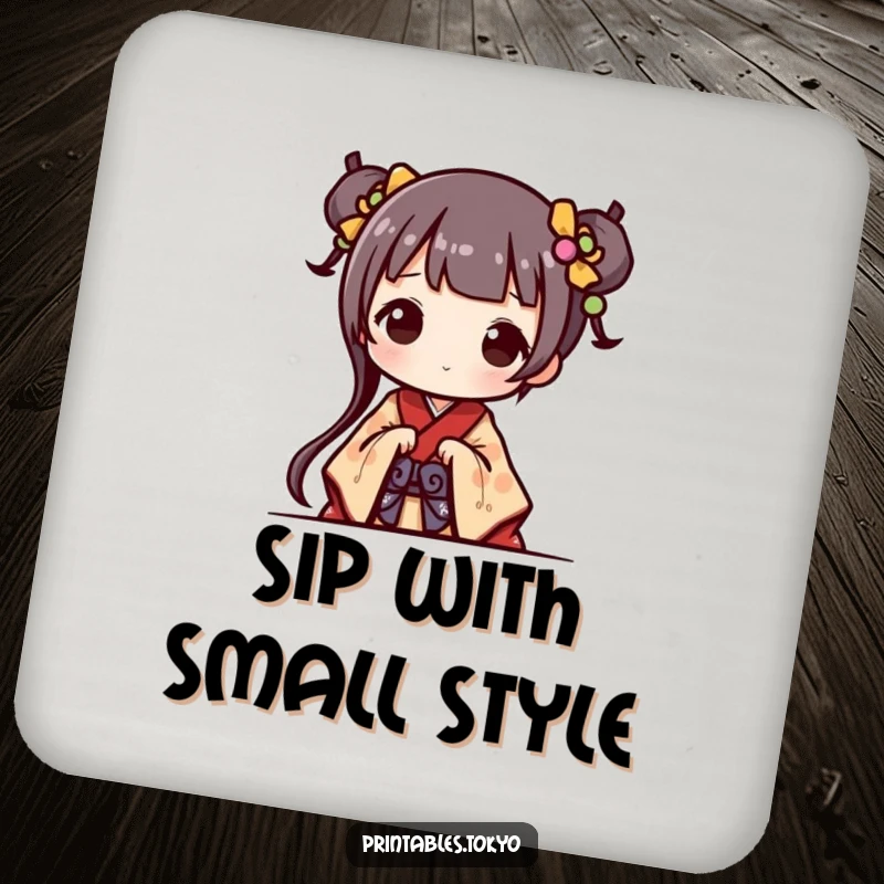 Funny Coaster: A cute character in a miniature kimono peeks out, a charming and functional addition to any surface.