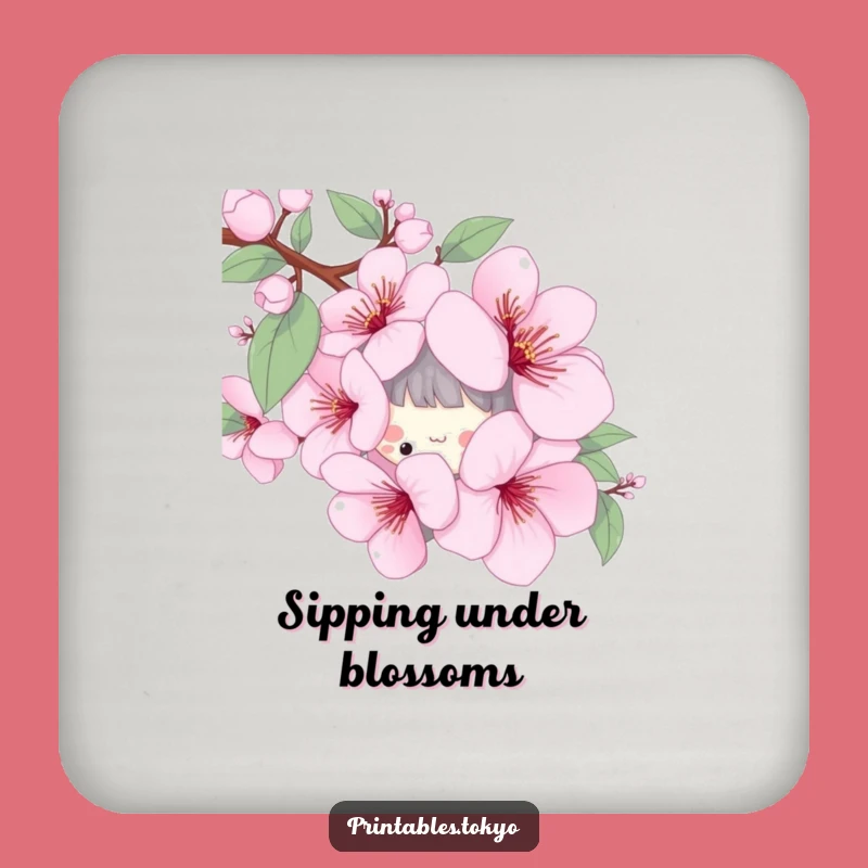 Funny Cherry Blossom Coaster - Playful Character Spring Protection Gift