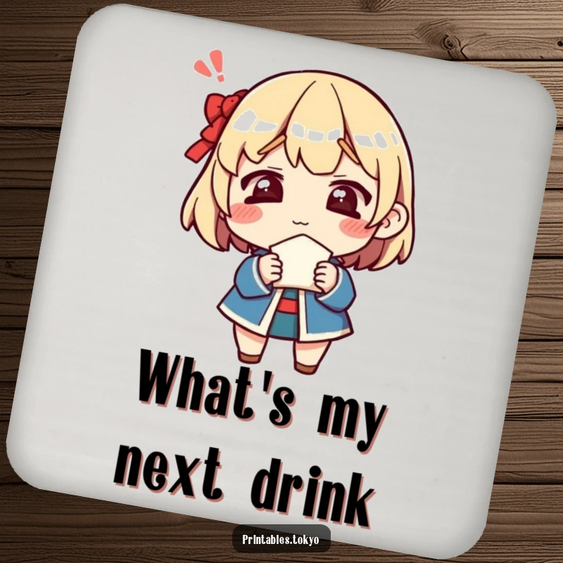 Funny coaster featuring a character's confused expression while holding a fortune cookie, offering a humorous way to protect surfaces.