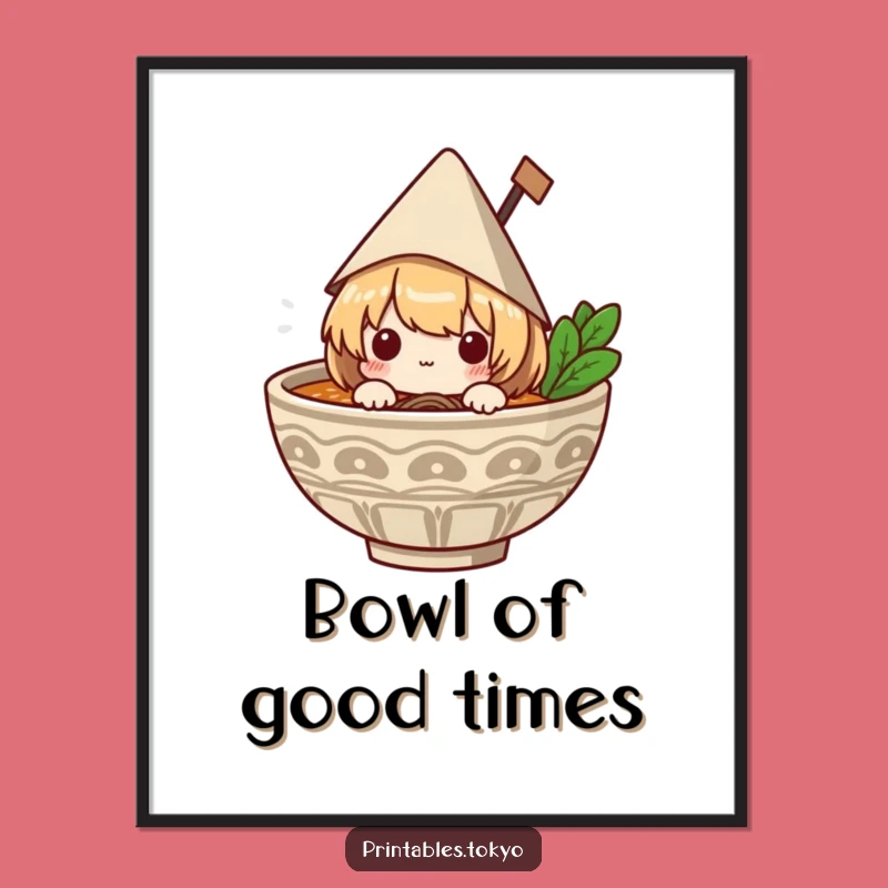Funny Ramen Art Poster: Adorable Character in Hat, Whimsical Humorous Gift for Walls