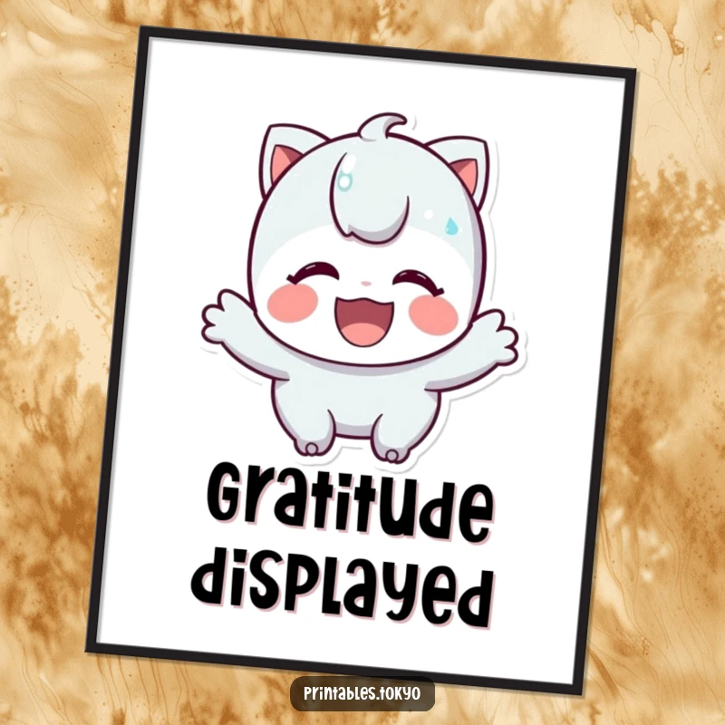 Funny poster illustrating a character's enthusiastic and wide-grinned bow, perfect for adding a touch of polite cheer to decor.