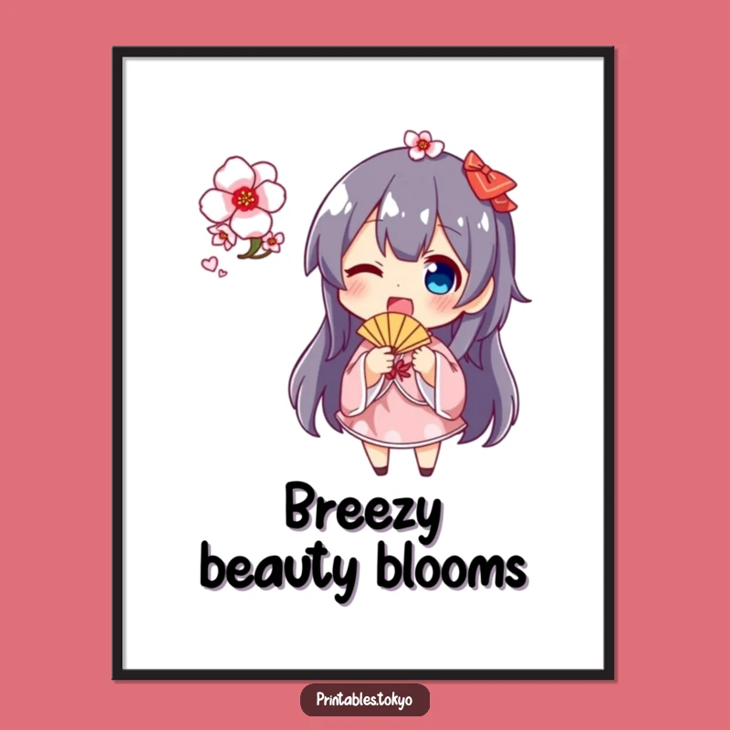 Funny Cherry Blossom Fan Poster: Whimsical Character Art, Unique Gift