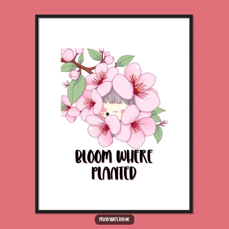 Funny Cherry Blossom Poster - Playful Character Spring Wall Art Gift