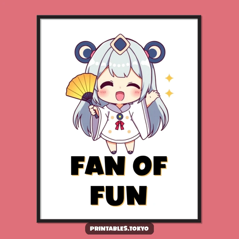 Funny Fan Waving Character Poster: Vibrant Art for an Enthusiastic Space!