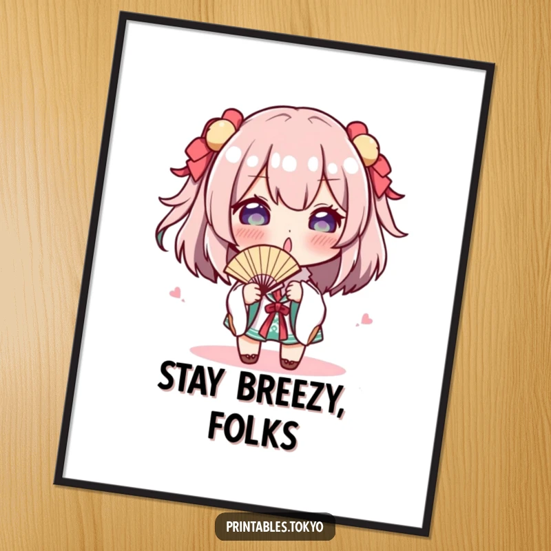 Funny Poster: A character playfully gestures with a tiny fan, creating a cool and humorous art piece for any wall, a funny gift.