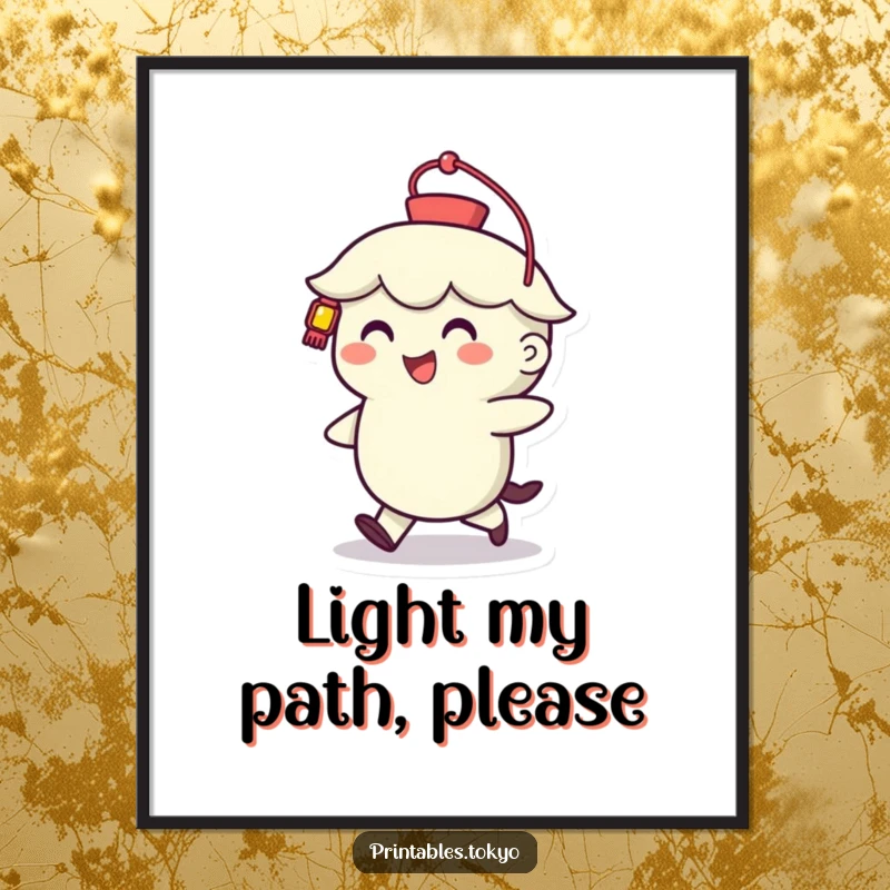Funny Poster: A cheerful character with a stylized lantern smiles and walks, creating a visually delightful and humorous art piece.