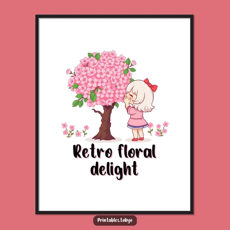 Funny Pixel Blossom Poster: Admiring Digital Nature Art, Hilarious Wall Decor