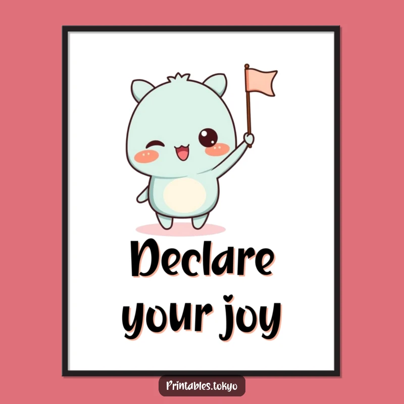 Funny Waving Flag Poster - Excited Character Celebration Wall Art Gift