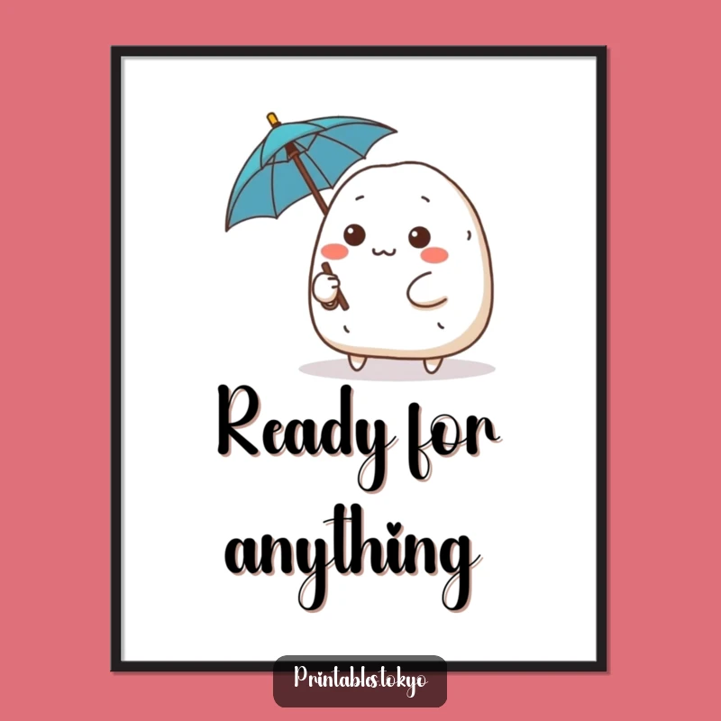 Funny Determined Onigiri Umbrella Poster - Motivational Wall Art Gift