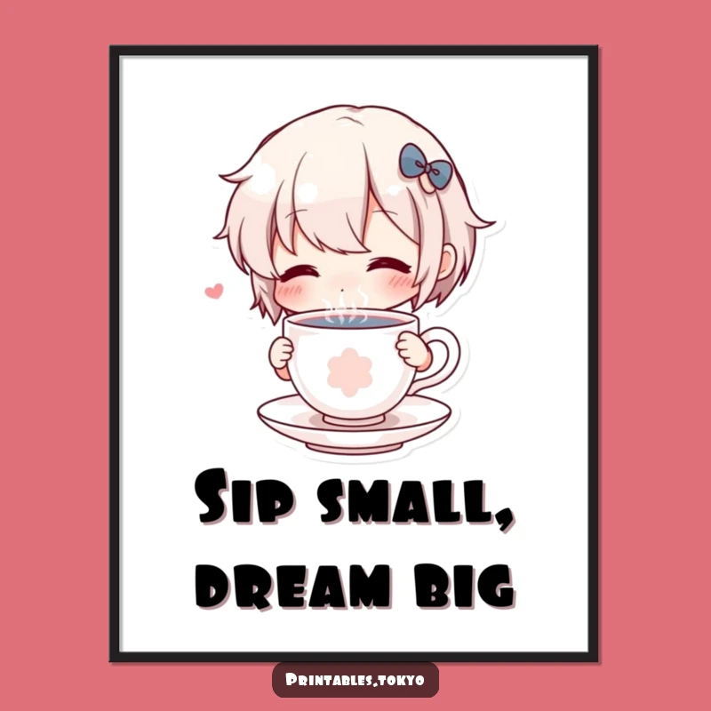Funny Wall Art Poster: Character Sipping Tiny Teacup, Whimsical and Hilarious Funny Gift for Any Room