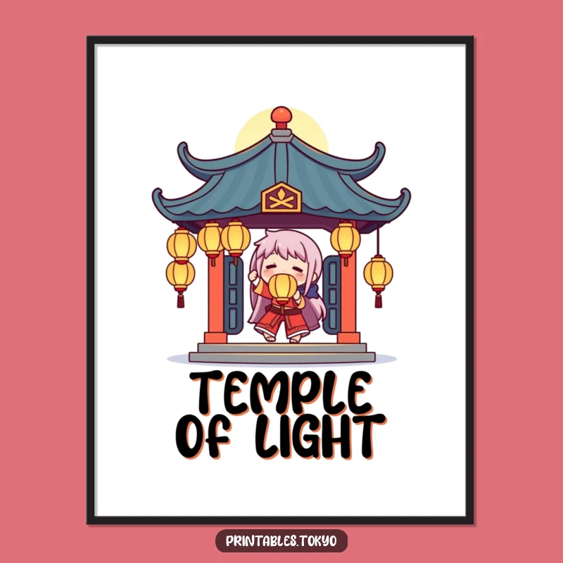 Funny Temple Juggler Poster: Glowing Lanterns Character, Whimsical Wall Decor