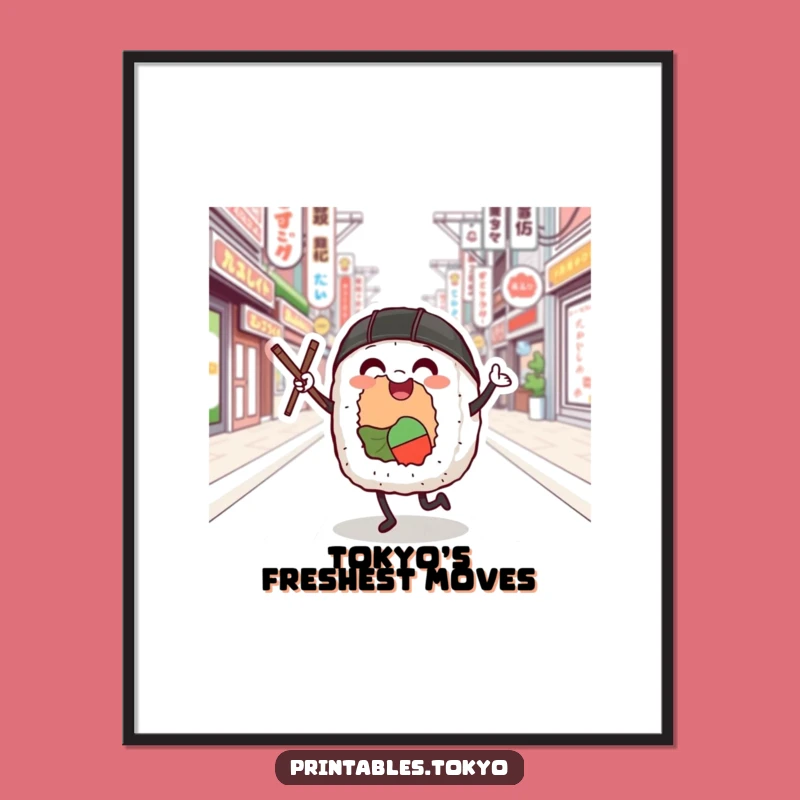 Funny Sushi Roll Dancer Poster: Vibrant Tokyo Street Dance Art, Cool Funny Gift!