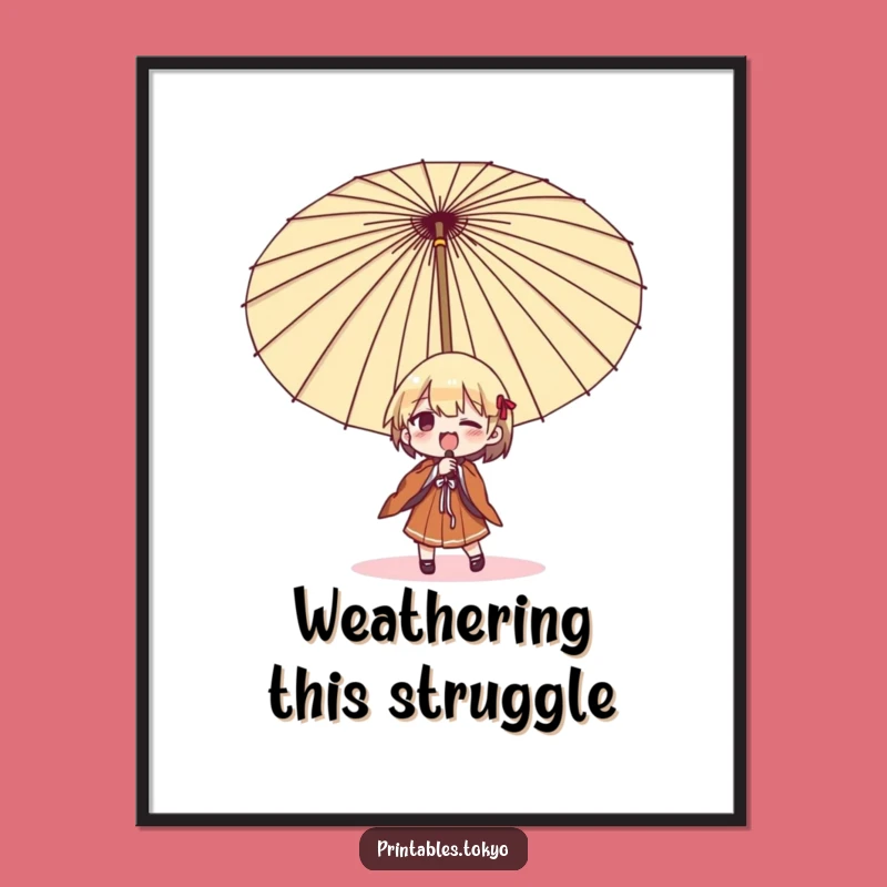 Funny Umbrella Struggle Poster: Hilarious Japanese Art Print!